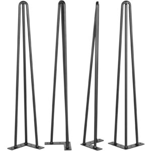 VEVOR Hairpin Table Legs 18" Black Set of 4 Desk Legs 880lbs Load Capacity (Each 220lbs) Hairpin Desk Legs 3 Rods for Bench Desk Dining End Table Chairs Carbon Steel DIY Heavy Duty Furniture Legs