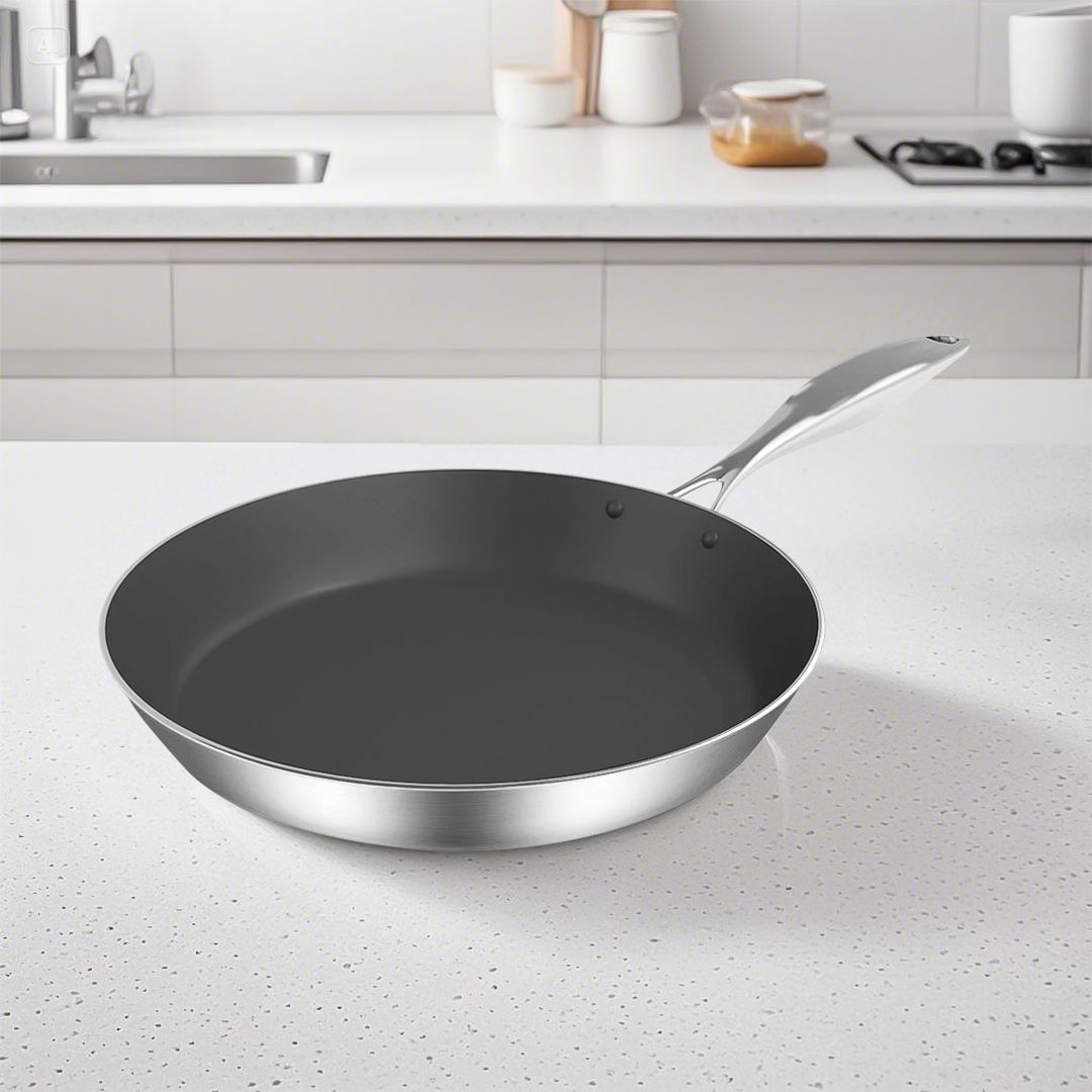 SOGA Stainless Steel Fry Pan 32cm Frying Pan Induction FryPan Non Stick Interior